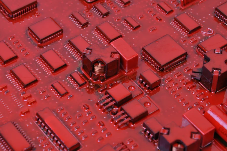 Old red computer circuit board